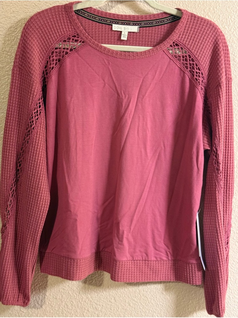 Pale Sky Rose Waffle-Knit Long sleeve Top.